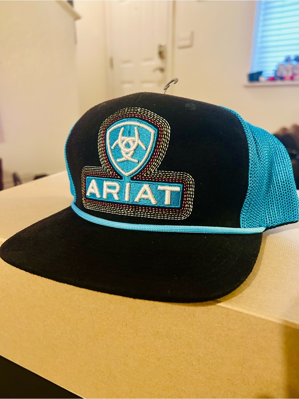 Ariat Black & Teal  Roughout and Mesh Logo Cap